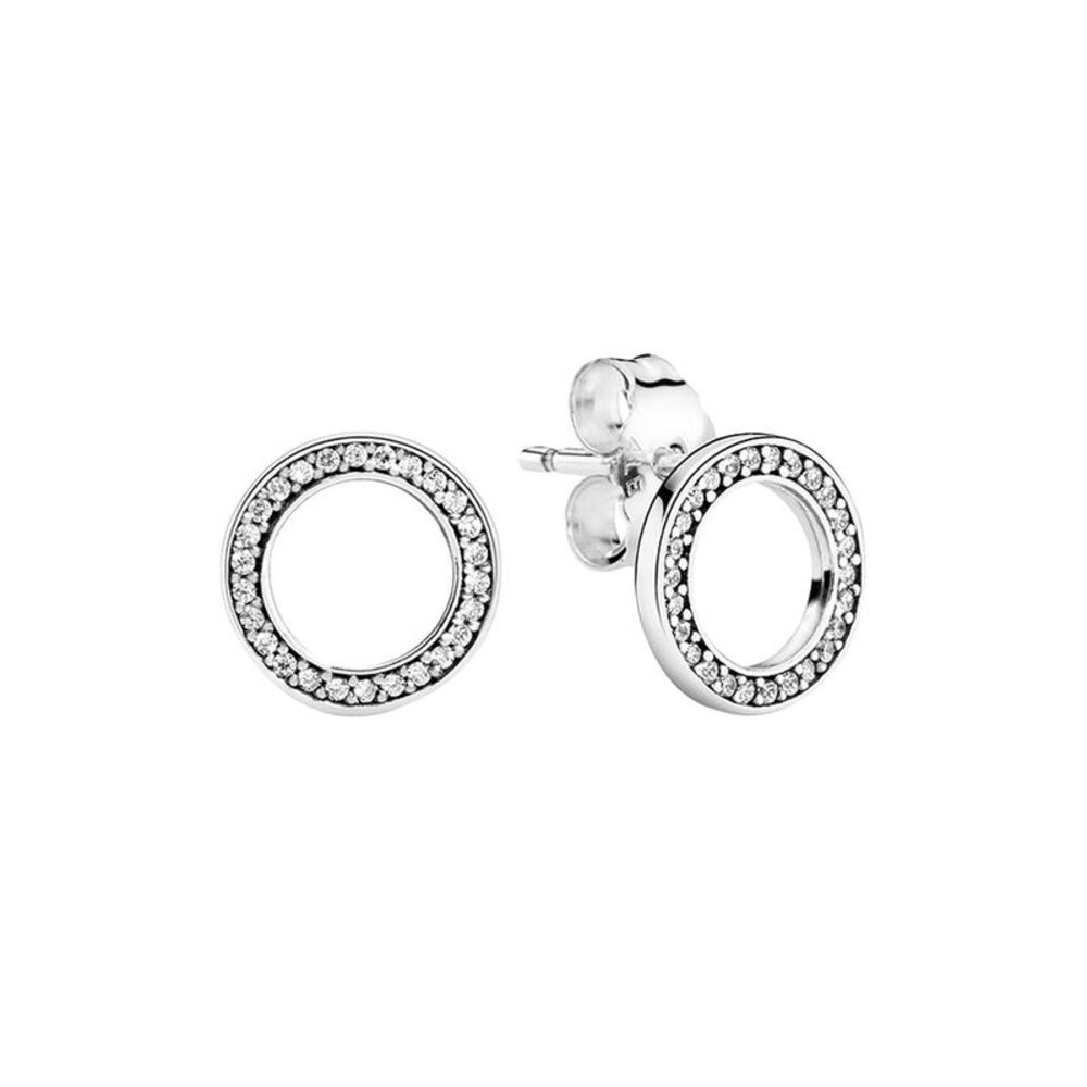 Pandora Signature Silver Cz Sparkling Circle Stud Earrings